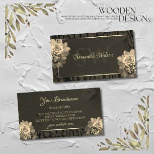 Tarjeta De Visita Floral Sepia Oro Oscuro Grano de madera Marrón Mon