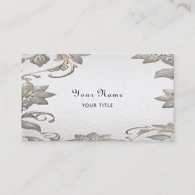 Tarjeta de visita floral Silver Gold (Anverso)