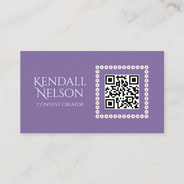 Tarjeta De Visita Floral simple moderna para creativos con código QR (Anverso)