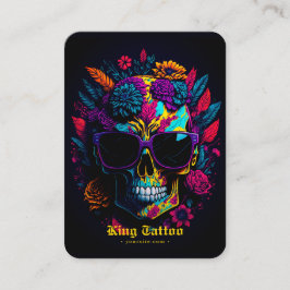 Tarjeta De Visita Floral Skull Colorido Retro Elegante Artista de ta