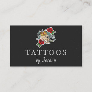 Tarjeta De Visita Floral Skull Roses Roses Roses Tattoo Artista Funk
