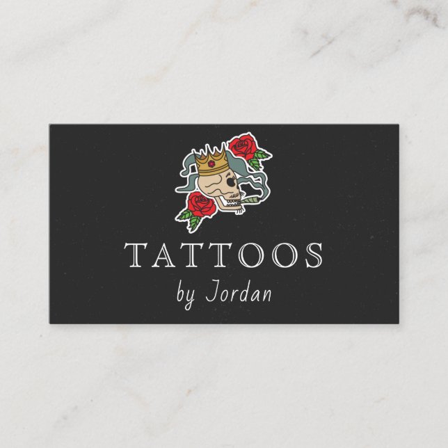Tarjeta De Visita Floral Skull Roses Roses Roses Tattoo Artista Funk (Anverso)