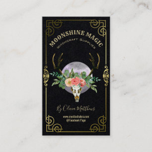 Tarjeta De Visita Floral Skull Y Moon Black Witchcraft