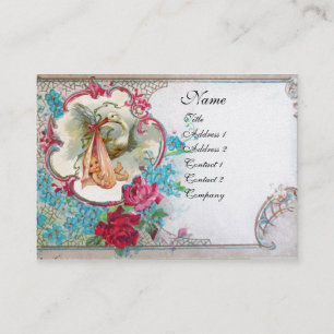 TARJETA DE VISITA FLORAL STORK BABY SHOWER CON ROSAS MONOGRAM
