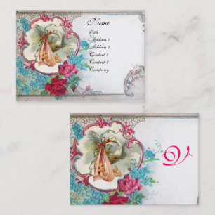 TARJETA DE VISITA FLORAL STORK BABY SHOWER CON ROSAS MONOGRAM
