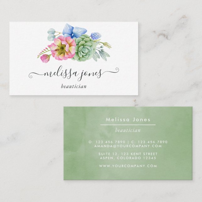 Tarjeta De Visita Floral Suculento (Anverso / Reverso)