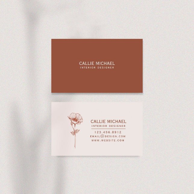 Tarjeta de visita Floral Terracotta (Terracotta Floral Business Card  #terracotta #modern #simple #flower)