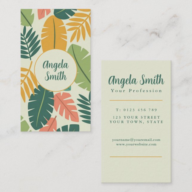Tarjeta De Visita Floral Tropical Moderna (Anverso / Reverso)