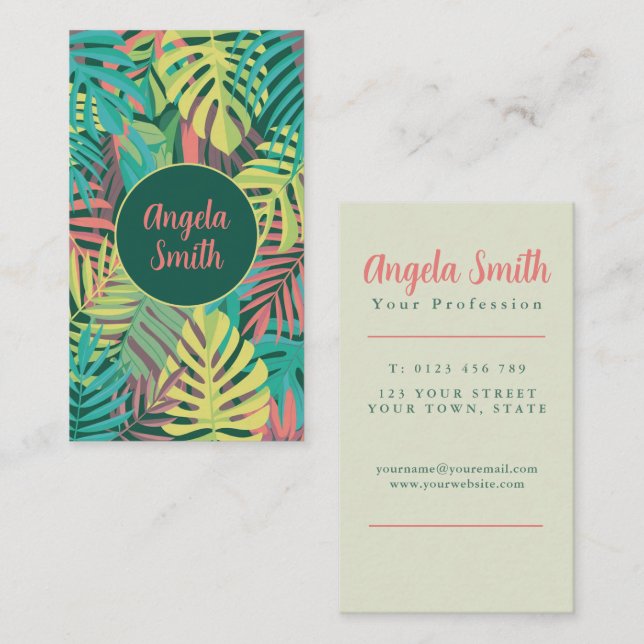 Tarjeta De Visita Floral Tropical Moderna (Anverso / Reverso)
