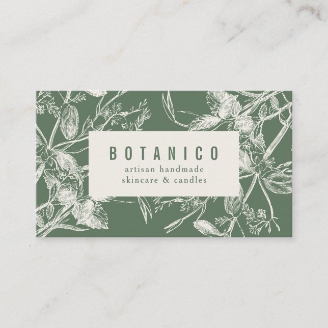 Tarjeta De Visita Floral verde salvaje moderno simple (Anverso)