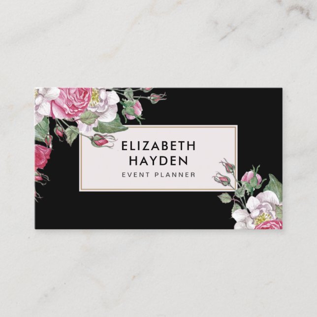 Tarjeta de visita Floral Vintage Black (Anverso)