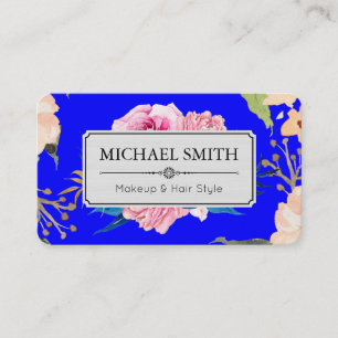 Tarjeta De Visita Floral Vintage Elegante Color Azul Moderno