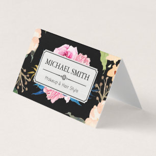 Tarjeta De Visita Floral Vintage Elegante Color Negro Moderno