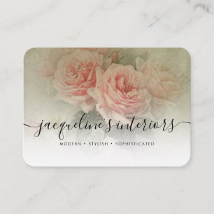 Tarjeta De Visita Floral Vintage Elegante Rosas Rosa Rosadas Foliage