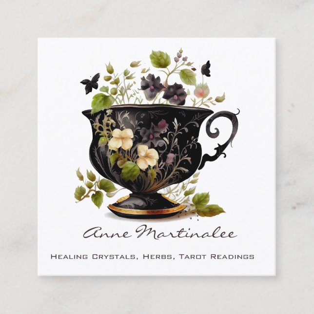 Tarjeta de visita Floral Vintage Teacup Square (Anverso)