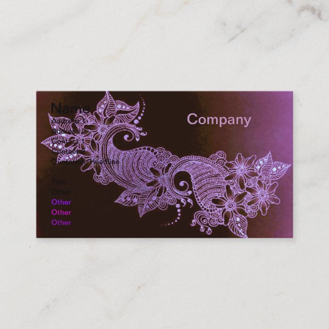 tarjeta de visita floral violeta henna mehndi (Anverso)