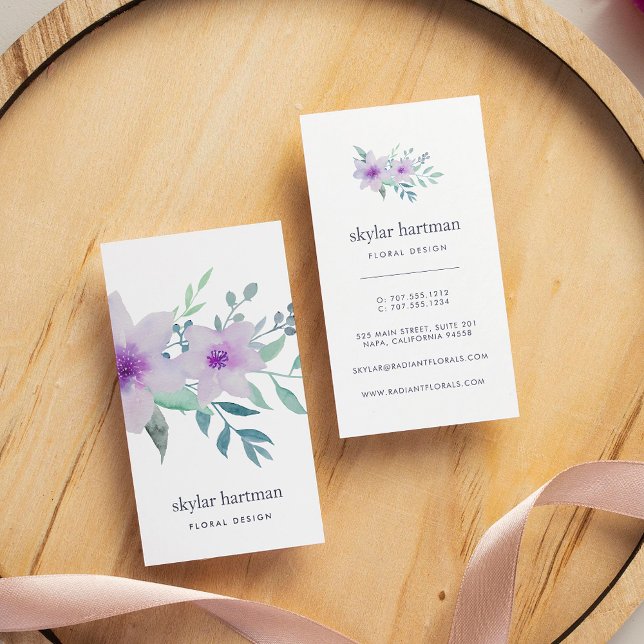 Tarjeta De Visita Floral violeta y salvia | Vertical (Subido por el creador)
