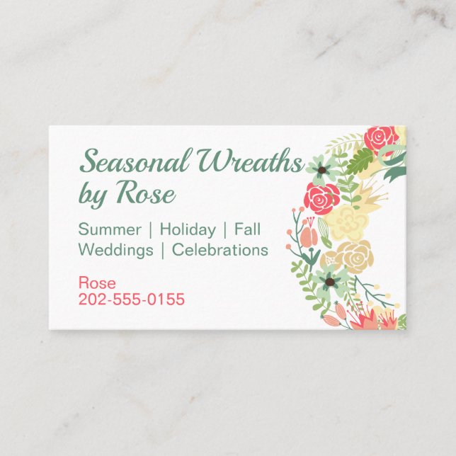 Tarjeta De Visita Floral Wreath Boho (Anverso)