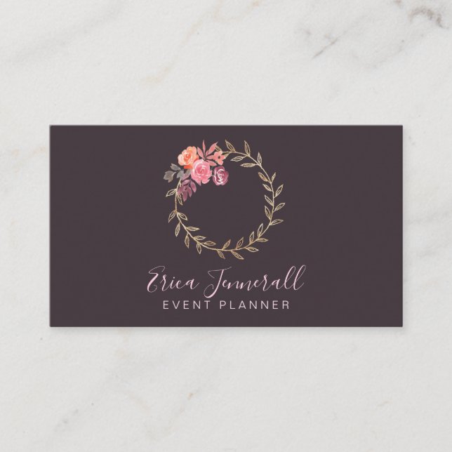 Tarjeta De Visita Floral Wreath Florece En El Planificador De Evento (Anverso)