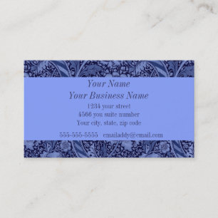 Tarjeta De Visita Floral y cinta en azul