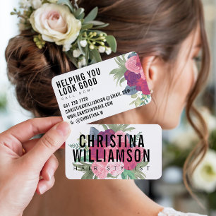 Tarjeta De Visita Florales de color rosa de color blanco negrita de