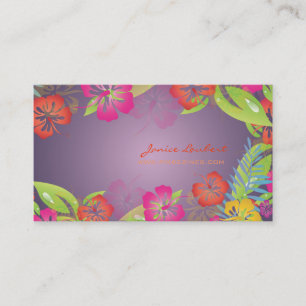 TARJETA DE VISITA FLORALES TROPICALES RETRO NEGRITA, HIBISCUS