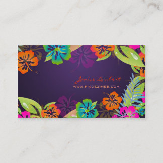 TARJETA DE VISITA FLORALES TROPICALES RETRO NEGRITA, HIBISCUS