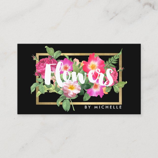 Tarjeta De Visita Florals florista negro (Anverso)