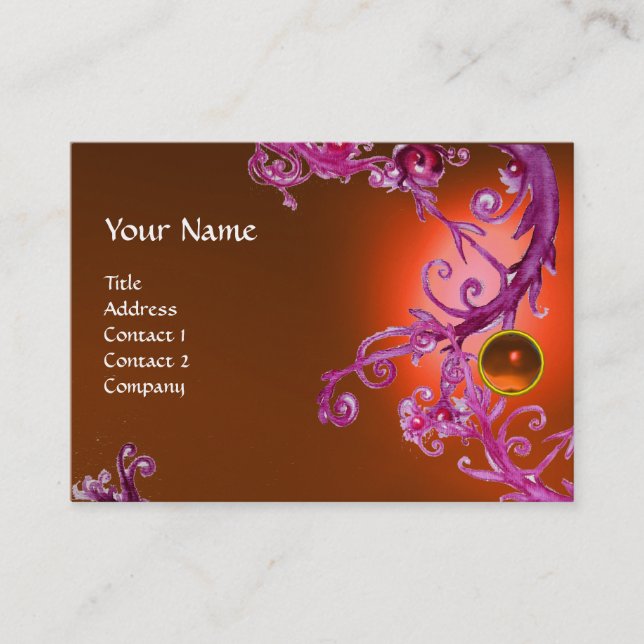 Tarjeta De Visita FLORENTINE BAROQUE MONOGRAM GEM naranja púrpura (Anverso)