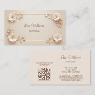 Tarjeta De Visita Flores 3D beige blancas