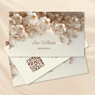 Tarjeta De Visita Flores 3D beige blancas