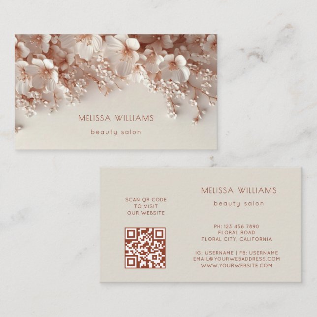 Tarjeta De Visita Flores 3D Besos Blancos (Anverso / Reverso)