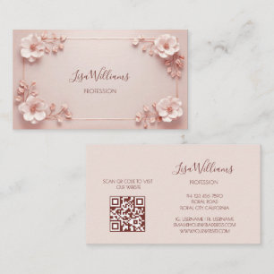 Tarjeta De Visita Flores 3D de color rosa rubor