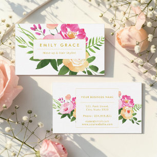Tarjeta De Visita Flores Acuarela Florales Rosa Amarillo Verde