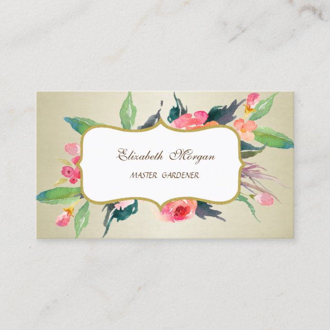 Tarjeta De Visita Flores Acuarela Modernas Lujosas Sofisticadas (Anverso)