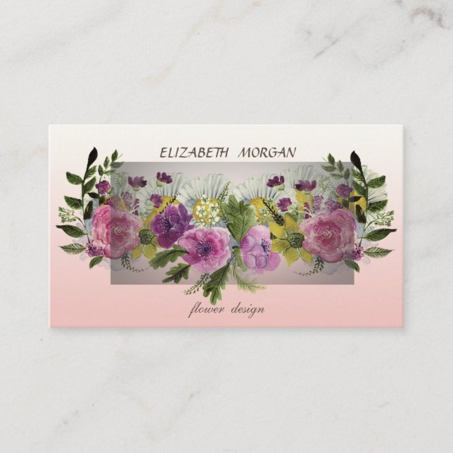 Tarjeta De Visita Flores Acuarela Modernas y Elegantes (Anverso)