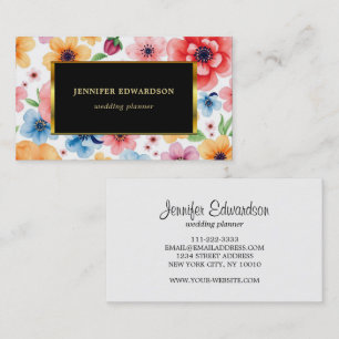Tarjeta De Visita Flores acuarelas elegantes boho profesional