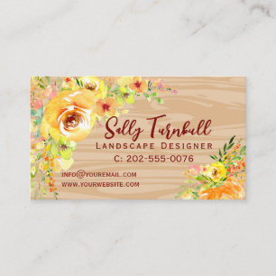 Tarjeta De Visita Flores acuarelas Florales Madera Rústica