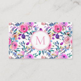 Tarjeta De Visita Flores acuáticas de monograma rosa