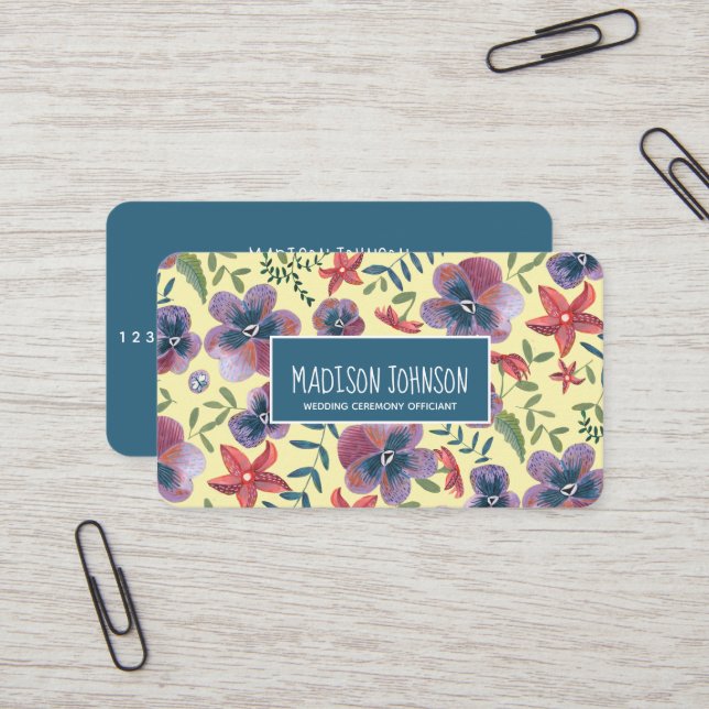 Tarjeta De Visita Flores acuáticas del boho amarillo floral (Anverso/Reverso In Situ)