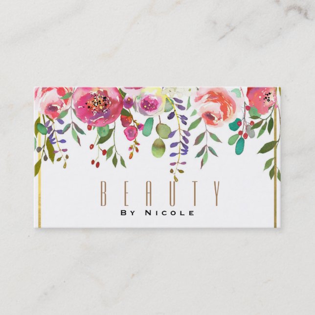 Tarjeta De Visita Flores acuáticas florales glamour oro moderno (Anverso)
