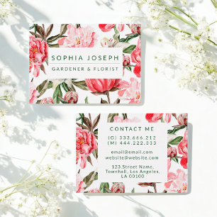 Tarjeta De Visita Flores acuáticas rosadas rojas florales