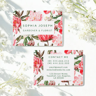 Tarjeta De Visita Flores acuáticas rosadas rojas florales