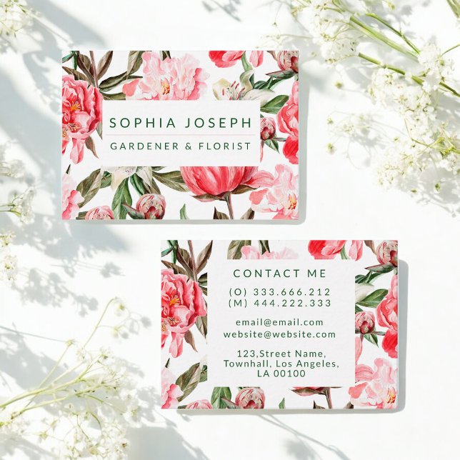 Tarjeta De Visita Flores acuáticas rosadas rojas florales (Subido por el creador)