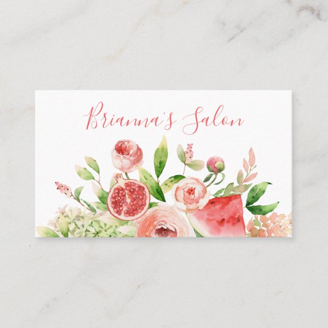 Tarjeta De Visita Flores acuáticas y borde de fruta (Anverso)