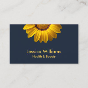 Tarjeta De Visita Flores amarillas en monograma de fondo azul marino