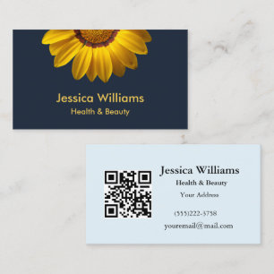 Tarjeta De Visita Flores amarillas en monograma de fondo azul marino