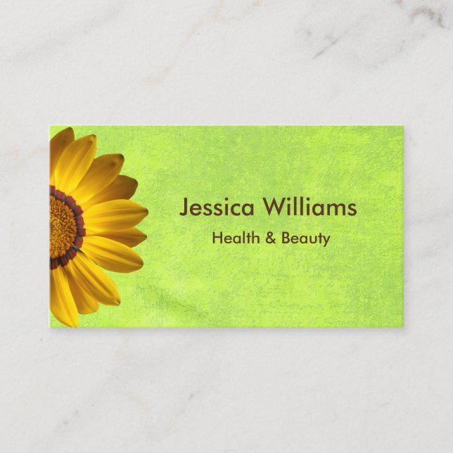 Tarjeta De Visita Flores amarillas en un abstracto monograma verde (Anverso)
