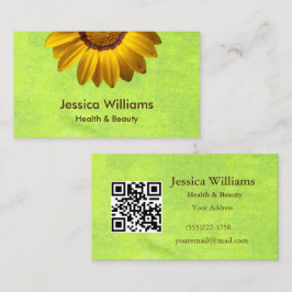 Tarjeta De Visita Flores amarillas en un abstracto monograma verde