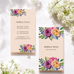 Tarjeta De Visita Flores amarillas moradas florales Pastel Vertical